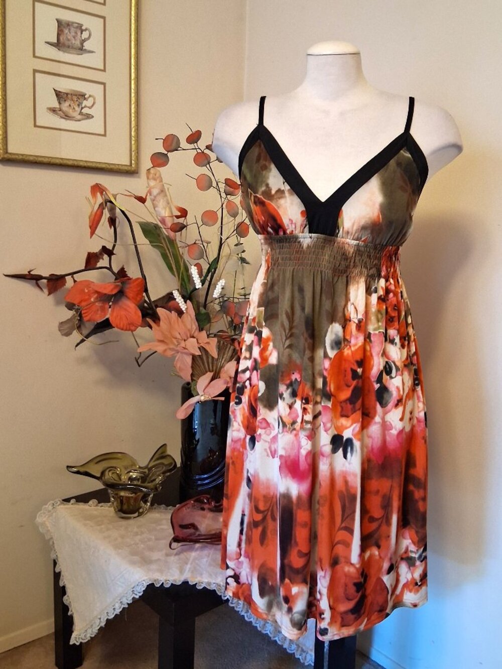 NWOT Papillon Unique Colorful Printed Sundress A-Line Summer Midi Dress 10